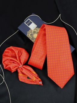PELUCHE - Sunset Dots Orange Neck Tie & Pocket Square Set for Men (Broad)