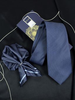 PELUCHE - Shadow Wave Dark Grey Broad Neck Tie & Pocket Square Set for Men