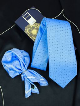 PELUCHE - Nautical Horizon Blue Broad Neck Tie & Pocket Square Set for Men