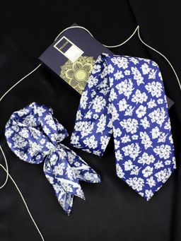 PELUCHE - Sky Blossom Blue Neck Tie & Pocket Square Set for Men (Broad)