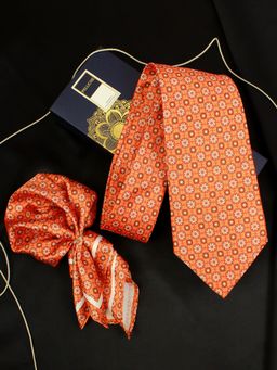 PELUCHE - Sunny Bouquet Orange Neck Tie & Pocket Square Set for Men (Broad)