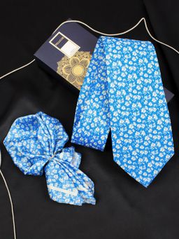 PELUCHE - Sky Petals Blue Neck Tie & Pocket Square Set for Men (Broad)