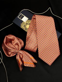 PELUCHE - Fiesta Dots Orange Neck Tie & Pocket Square Set for Men (Broad)