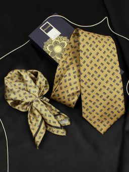 PELUCHE - Monochrome Mosaic Brown Neck Tie & Pocket Square Set for Men (Broad)