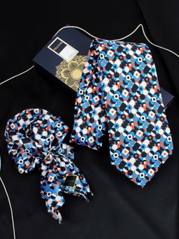 PELUCHE - Midnight Geometric Multicolor Neck Tie & Pocket Square Set for Men (Broad)