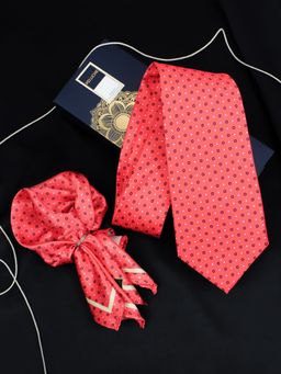 PELUCHE - Tangerine Speckles Pink Neck Tie & Pocket Square Set for Men (Broad)