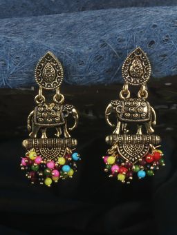 Anika's Creations - Traditional Gold Plated Antique Elephant Shape Drop Earring