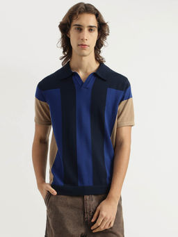 United Colors of Benetton - Men Blue Relaxed Fit Johny Collar Colorblock Polo T-shirt