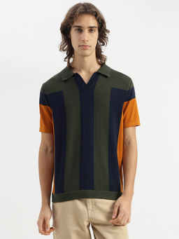 United Colors of Benetton - Men Green Relaxed Fit Johny Collar Colorblock Polo T-shirt