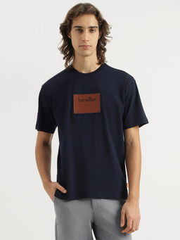 United Colors of Benetton - Men Navy Blue Boxy Fit Crew Neck T-shirt