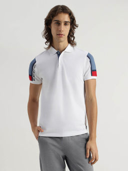 United Colors of Benetton - Men White Regular Fit Polo Neck Colorblock T-shirt