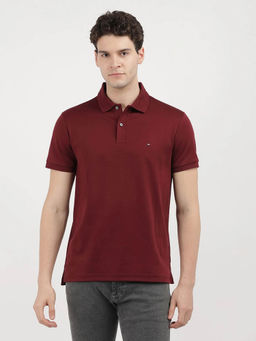 Tommy Hilfiger - Men Maroon Solid Regular Fit Cotton Polo T-shirt