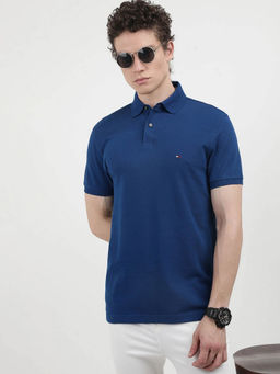 Tommy Hilfiger - Men Dark Blue Solid Regular Fit Cotton Polo T-shirt