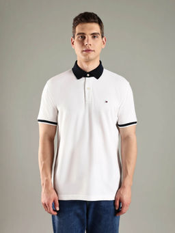 Tommy Hilfiger - Men White Solid Regular Fit Cotton Polo T-shirt