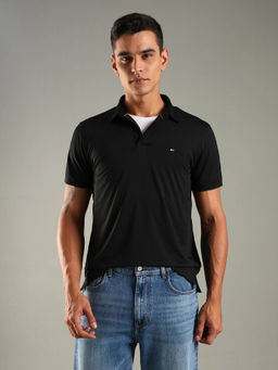 Tommy Hilfiger - Men Black Solid Regular Fit Cotton Polo T-shirt
