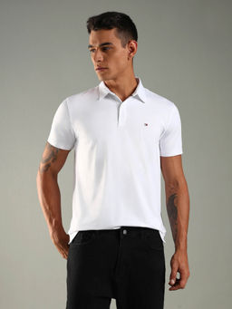 Tommy Hilfiger - Men White Solid Regular Fit Cotton Polo T-shirt