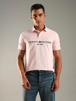 Tommy Hilfiger - Men Pink Logo Regular Fit Cotton Polo T-shirt