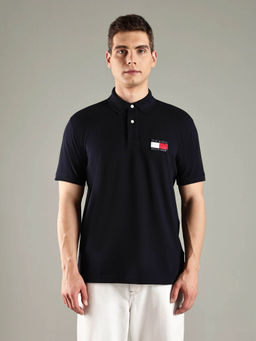 Tommy Hilfiger - Men Navy Blue Solid Regular Fit Cotton Polo T-shirt