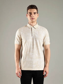 Tommy Hilfiger - Men Beige Printed Regular Fit Cotton Polo T-shirt