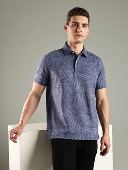 Tommy Hilfiger - Men Dark Blue Printed Regular Fit Cotton Polo T-shirt