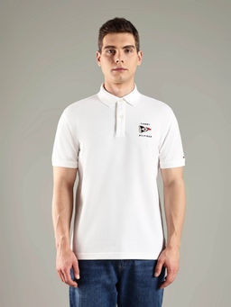 Tommy Hilfiger - Men White Solid Regular Fit Cotton Polo T-shirt