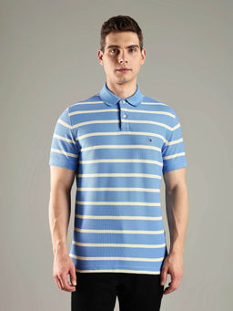 Tommy Hilfiger - Men Blue Striped Regular Fit Cotton Polo T-shirt