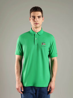 Tommy Hilfiger - Men Green Solid Regular Fit Cotton Polo T-shirt