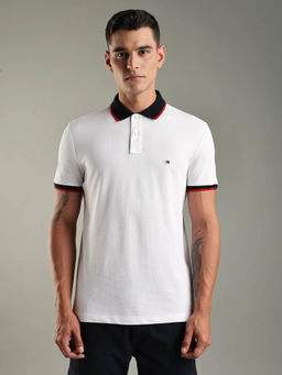 Tommy Hilfiger - Men White Solid Regular Fit Cotton Polo T-shirt