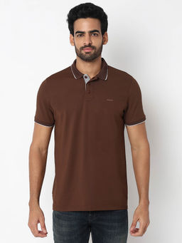 Spykar - Men Bison Brown Slim Fit Casual Polo T-shirt