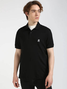 Tommy Hilfiger - Men Black Solid Regular Fit Cotton Polo T-shirt