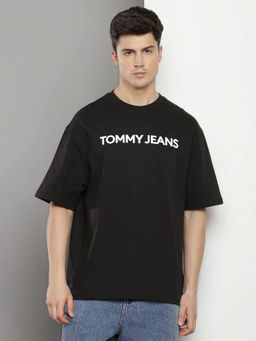 Tommy Hilfiger - Men Black Logo Oversized Fit Cotton T-shirt