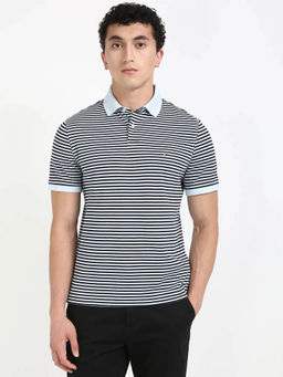 Tommy Hilfiger - Men Black Striped Regular Fit Cotton Polo T-shirt
