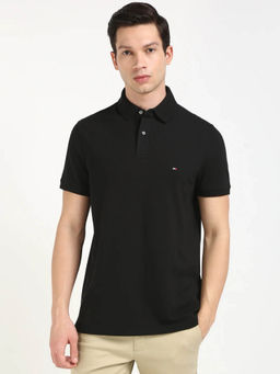 Tommy Hilfiger - Men Black Solid Regular Fit Cotton Polo T-shirt
