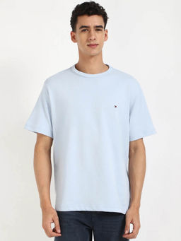 Tommy Hilfiger - Men Blue Solid Relaxed Fit Cotton T-shirt