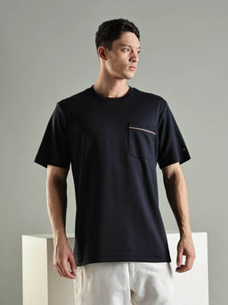 Tommy Hilfiger - Men Navy Blue Solid Regular Fit Cotton T-shirt