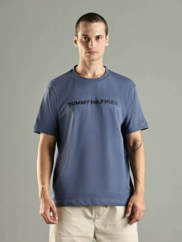 Tommy Hilfiger - Men Blue Logo Regular Fit Cotton T-shirt