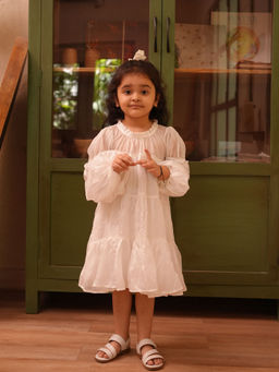 Funny Bones - Aurora White Pure Organza Princess Knee Length Dress