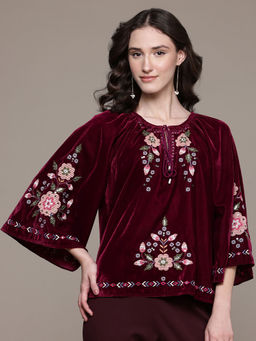 Label Ritu Kumar - Wine Tressa Velvet Top