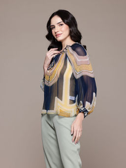 Label Ritu Kumar - Multi-Color Celophee Peasant Top with Camisole (Set of 2)