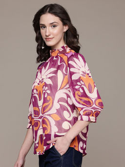 Label Ritu Kumar - Purple Flawie Top with Camisole (Set of 2)