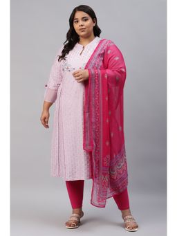 W - White Geometric Kurta with Tight and Dupatta (Set of 3)