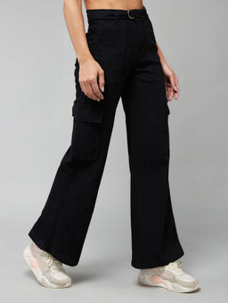 DOLCE CRUDO - Women Black Wide Leg High Rise Denim Jeans