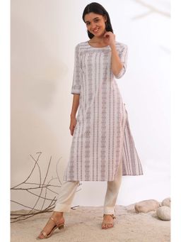 Aurelia - Women Grey Yarn Dyed Cotton Blend Straight Kurta
