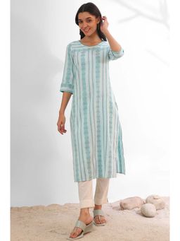Aurelia - Women Green Yarn Dyed Cotton Blend Straight Kurta