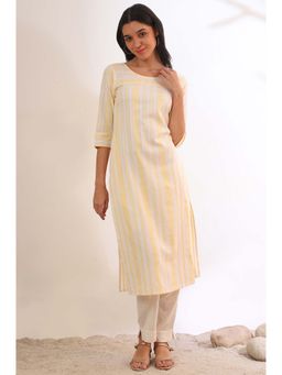 Aurelia - Women Yellow Yarn Dyed Cotton Blend Straight Kurta