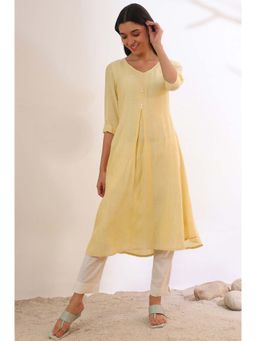 Aurelia - Women Yellow Yarn Dyed Rayon Flared Kurta