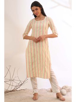 Aurelia - Women Yellow Yarn Dyed Cotton Blend Straight Kurta