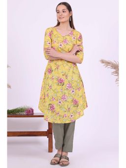 Aurelia - Women Yellow Printed Pure Cotton Straight Kurta