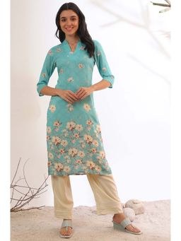 Aurelia - Women Blue Printed Straight Kurta