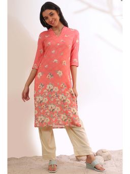Aurelia - Women Pink Printed Straight Kurta